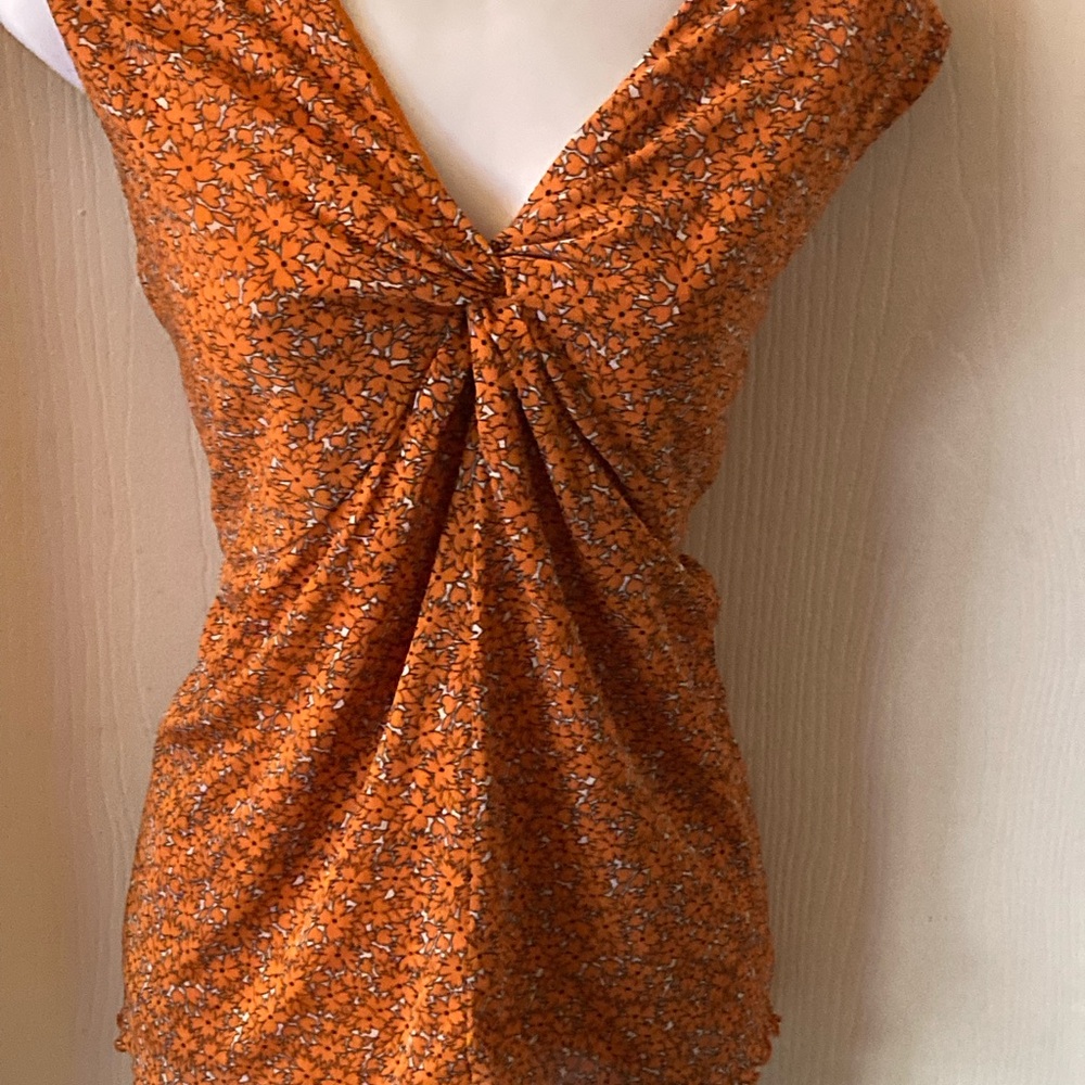 Orange Floral Sleeveless Top